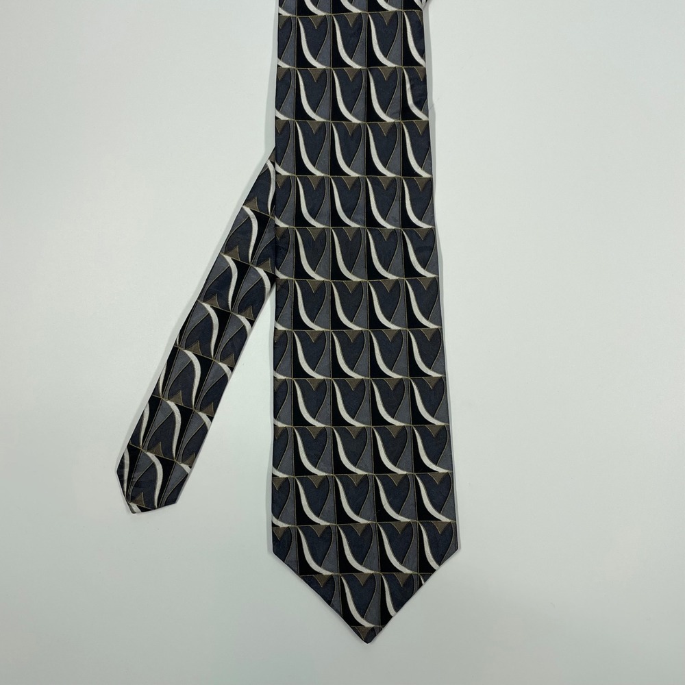 Clubfellow Black Grey Geometric Art Deco Italian Silk Necktie Mens OS